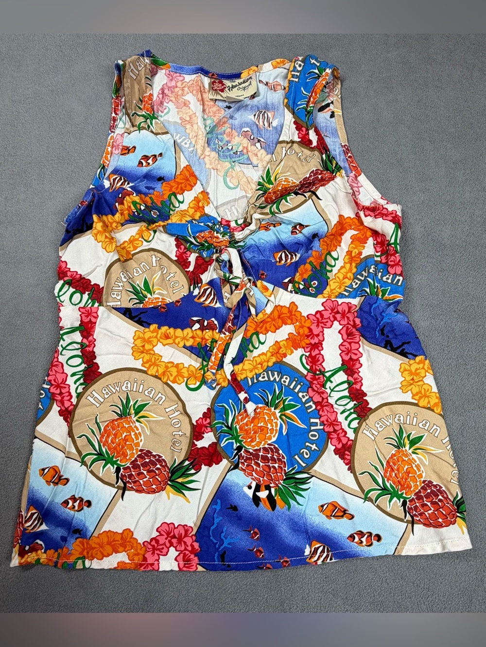 Hilo Hattie Blue and Coral Hawaiian Floral Shirt